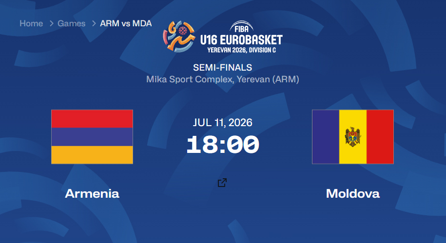 11.07.2026 semi-finals Armenia vs Moldova FIBA U16 EuroBasket 2026, Division C