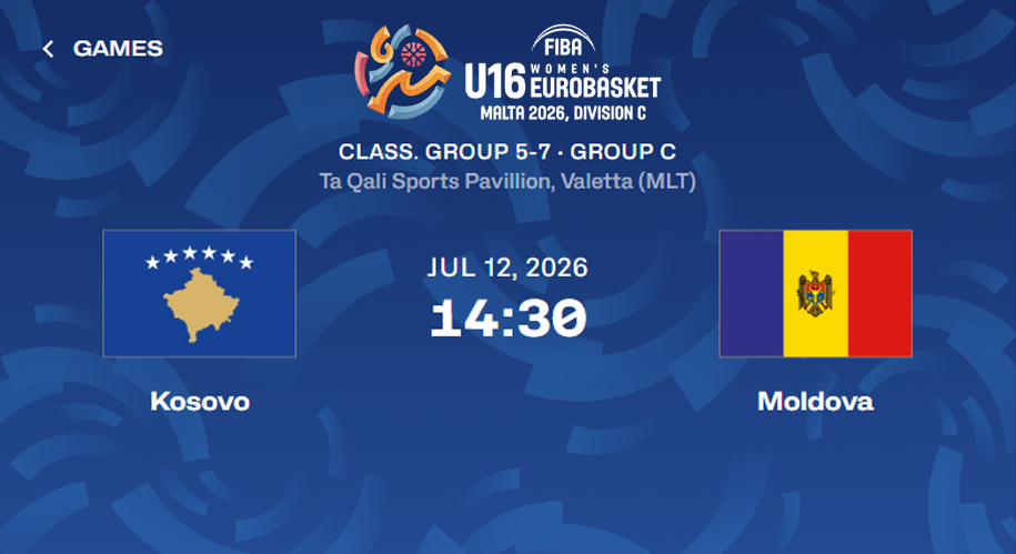 12.07.2026 Kosovo vs Moldova FIBA U16 Women’s EuroBasket 2026, Division C