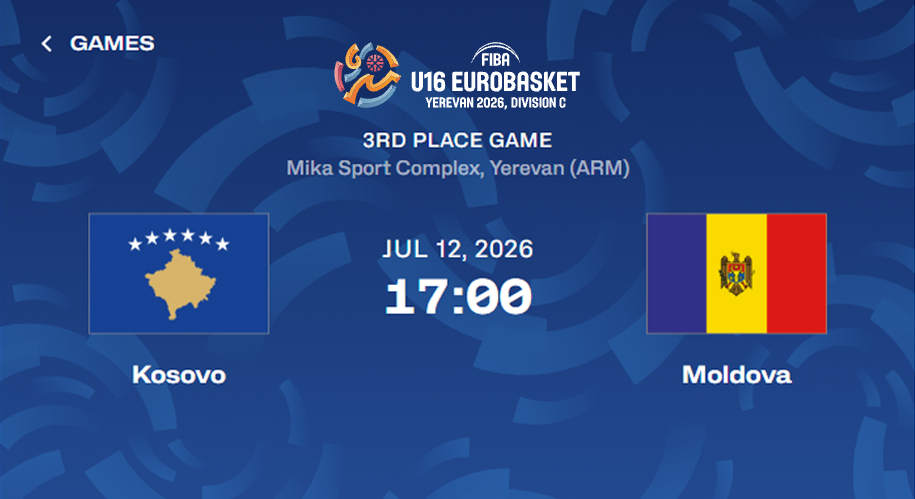 12.07.2026 3rd Place Game — Kosovo vs Moldova FIBA U16 EuroBasket 2026, Division C