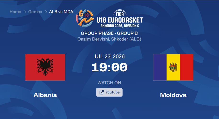 23.07.2026 Albania vs Moldova FIBA U18 EuroBasket 2026, Division C