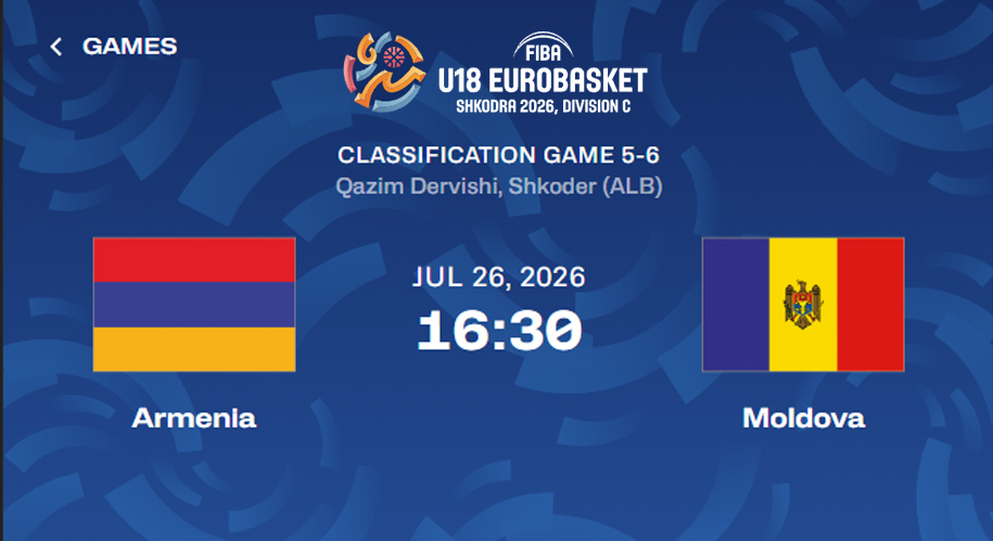 26.07.2026 Armenia vs Moldova FIBA U18 EuroBasket 2026, Division C